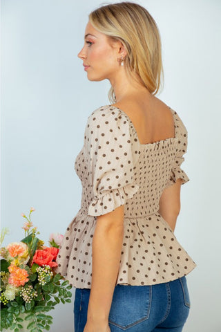 White Birch Spot On Full Size Polka Dot Top Trendsi