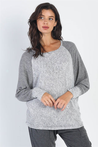 Cherish Apparel Round Neck Long Sleeve Contrast Top Trendsi