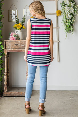 Heimish Full Size Striped Twist Knot Round Neck Tank Trendsi