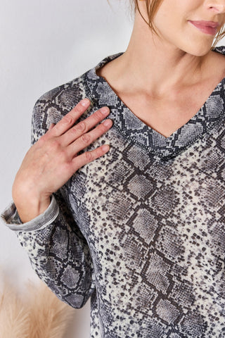 Hailey & Co Full Size Snakeskin V-Neck Long Sleeve Top Trendsi