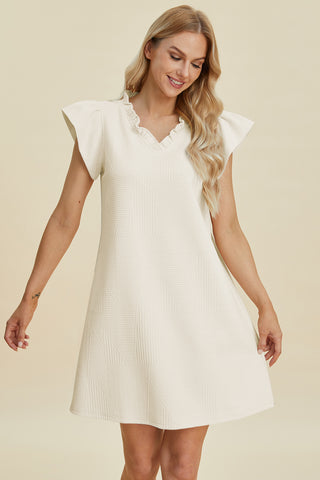 Double Take Full Size Ruffled V-Neck Cap Sleeve Dress Trendsi