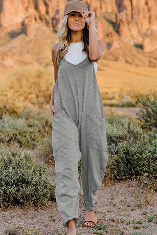 Double Take Full Size V-Neck Sleeveless Jumpsuit with Pockets Trendsi