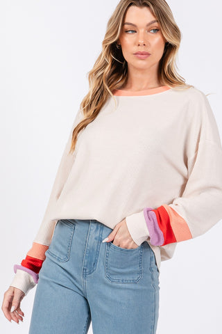 SAGE + FIG Color Block Waffle Knit T-Shirt Trendsi