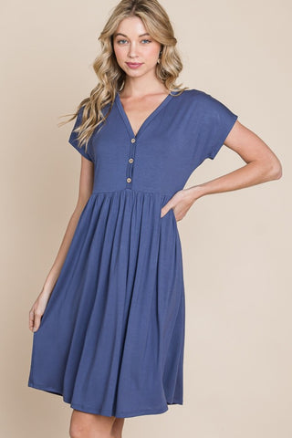 BOMBOM V-Neck Short Sleeve Dress Trendsi