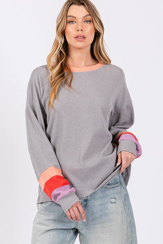 SAGE + FIG Color Block Waffle Knit T-Shirt Trendsi