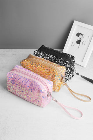 Zenana Colorful Shine Cosmetic Sequin Design Bag Trendsi