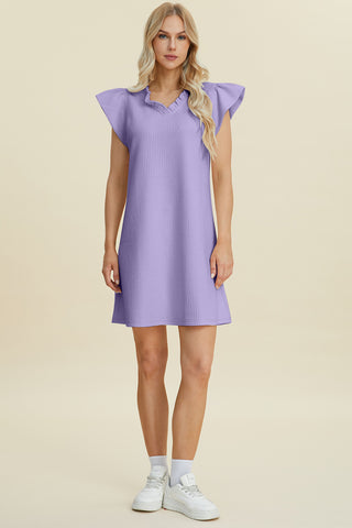 Double Take Full Size Ruffled V-Neck Cap Sleeve Dress Trendsi