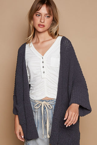 POL Open Front Sweater Cardigan with Pockets Trendsi