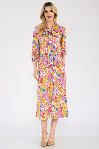 Celeste Full Size Floral Midi Dress with Bow Tied Trendsi