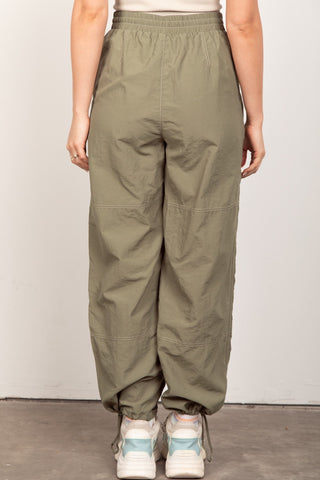 VERY J Drawstring Woven Parachute Joggers Trendsi