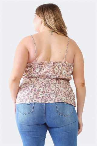 Zenobia Plus Size Frill Floral Square Neck Cami Trendsi