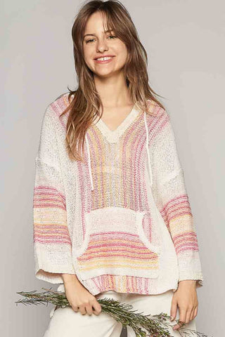 POL Striped Hooded Long Sleeve Sweater Trendsi