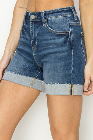 RISEN High Rise Cuffed Denim Shorts Trendsi