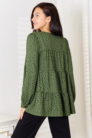 Heimish Full Size Long Puff Sleeve Polka Tiered Top Trendsi