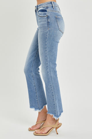 RISEN Full Size Frayed Hem Cropped Straight Jeans Trendsi