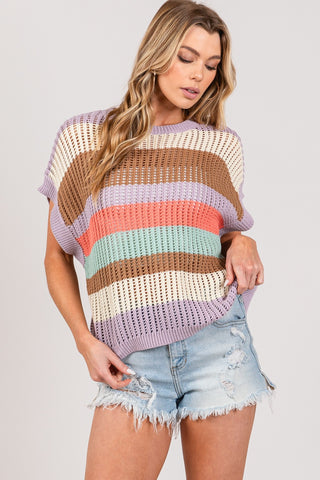 SAGE + FIG Color Block Striped Crochet Sweater Trendsi