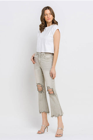 Lovervet Distressed Raw Hem Cropped Flare Jeans Trendsi