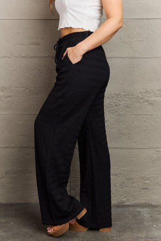 GeeGee Dainty Delights Textured High Waisted Pant in Black Trendsi