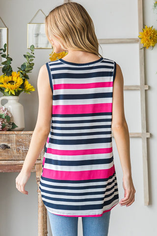 Heimish Full Size Striped Twist Knot Round Neck Tank Trendsi