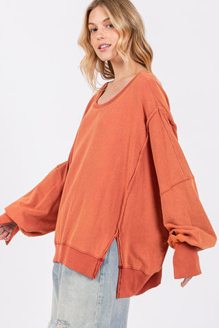 SAGE + FIG Mineral Wash Side Slit Oversized Sweatshirt Trendsi