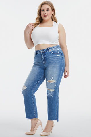 BAYEAS Full Size Mid Waist Distressed Ripped Straight Jeans Trendsi