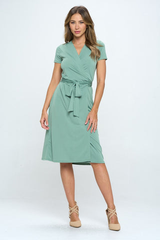 RENEE C Tie Front Surplice Short Sleeve Dress Trendsi