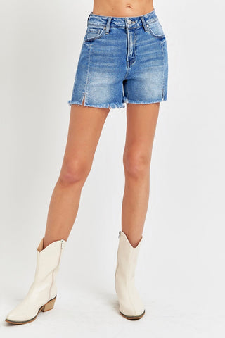 RISEN Front Slit Raw Hem Denim Shorts Trendsi