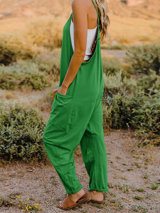 Double Take Full Size Sleeveless V-Neck Pocketed Jumpsuit Trendsi