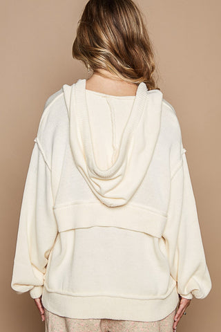 POL Half Zip Drop Shoulder Hooded Sweater Trendsi