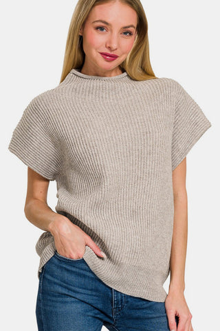 Zenana Short Sleeve Mock Neck Sweater Trendsi