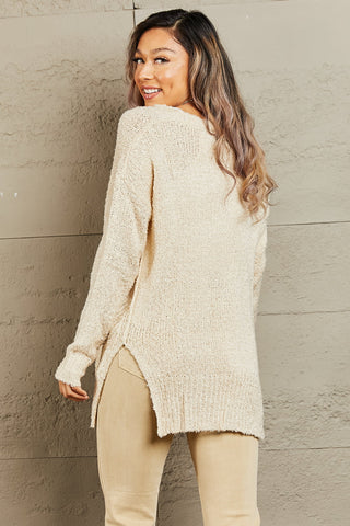 Heimish By The Fire Full Size Draped Detail Knit Sweater Trendsi