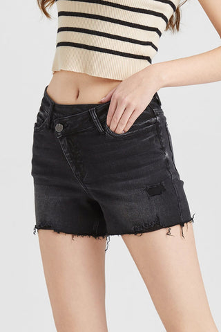 BAYEAS Stepped Waist Raw Hem Denim Shorts Trendsi