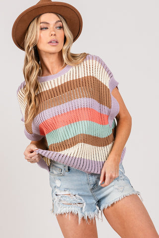 SAGE + FIG Color Block Striped Crochet Sweater Trendsi