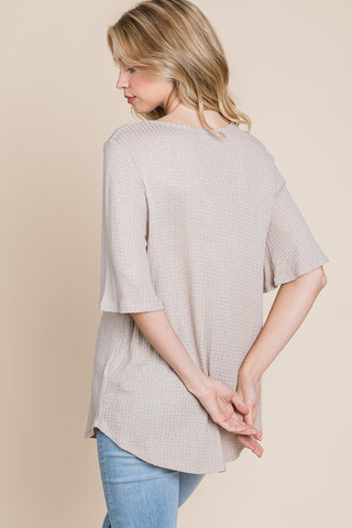 BOMBOM Round Neck Waffle Knit T-Shirt Trendsi