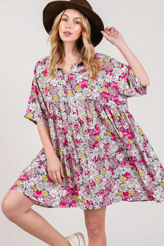 SAGE + FIG Floral Button Down Mini Shirt Dress Trendsi