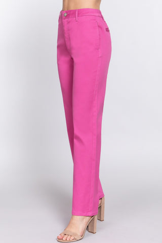 ACTIVE BASIC High Waist Straight Twill Pants Trendsi