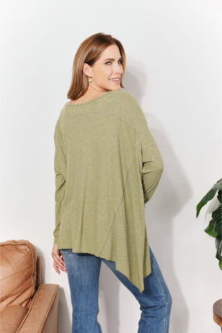 HEYSON Full Size Oversized Super Soft Rib Layering Top with a Sharkbite Hem and Round Neck Trendsi