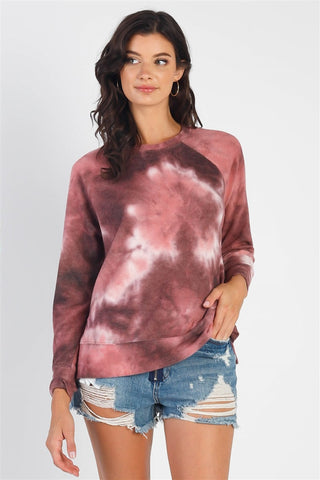 Cherish Apparel Tie-Dye Round Neck Long Sleeve Sweatshirt Trendsi