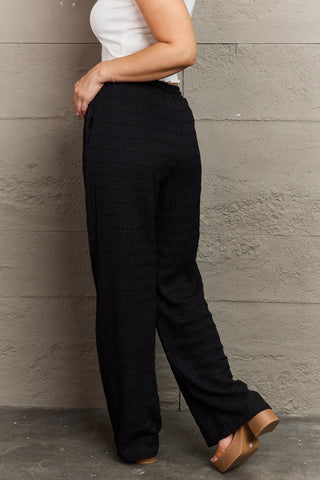 GeeGee Dainty Delights Textured High Waisted Pant in Black Trendsi