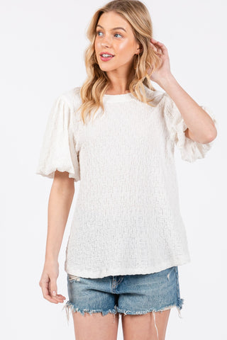 Ces Femme Textured Puff Sleeve Top Trendsi