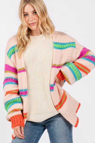 SAGE + FIG Rainbow Striped Open Front Knit Cardigan Trendsi