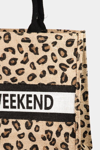 Fame Letter Graphic Leopard Tote Bag Trendsi