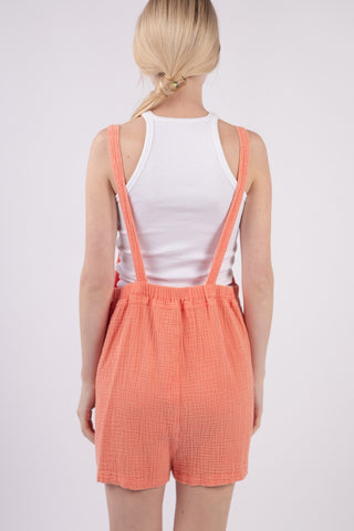 VERY J Sleeveless Double Gauze Overalls with Pockets Trendsi