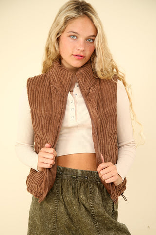 VERY J Zip Up Padded Corduroy Puffer Vest Trendsi