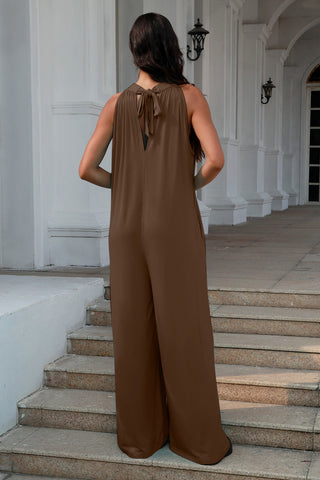 Double Take Full Size Tie Back Cutout Sleeveless Jumpsuit Trendsi