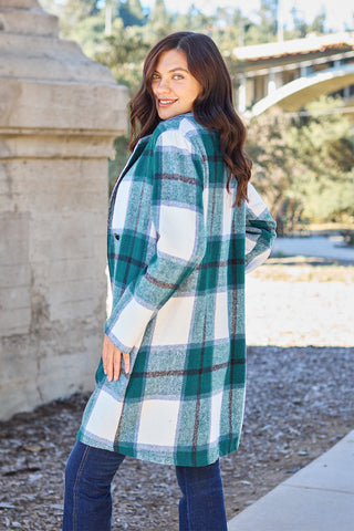 Double Take Full Size Plaid Button Up Lapel Collar Coat Trendsi