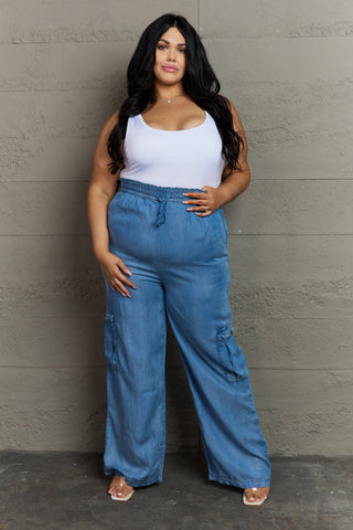 GeeGee Out Of Site Full Size Denim Cargo Pants Trendsi