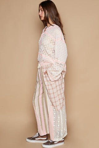 POL Drawstring Plaid Print Lace Straight Pants Trendsi