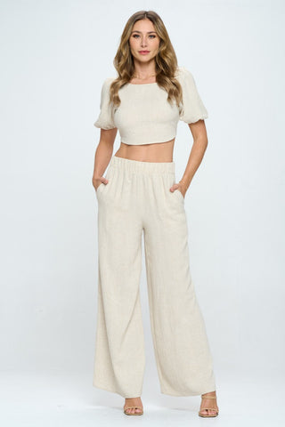 RENEE C Linen Wide Leg Pants with Pockets Trendsi