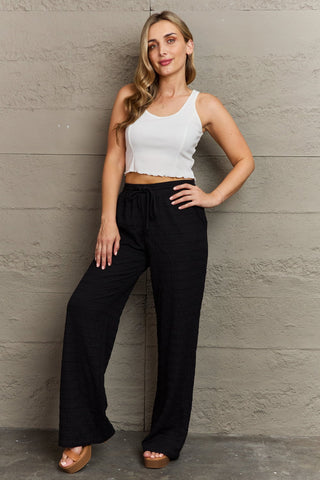 GeeGee Dainty Delights Textured High Waisted Pant in Black Trendsi